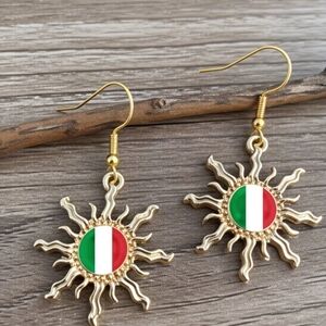 Gold Sun Italian Flag Drop Earrings